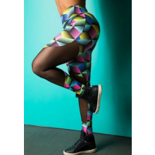Legging Fitness Supplex Cós Alto Tule Cubos 3D Multicolor
