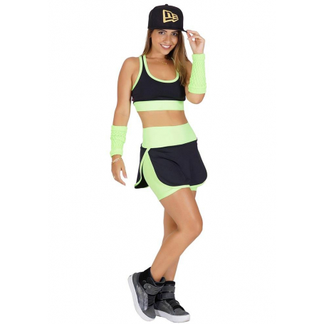 Conjunto Fitness Supplex Cós Alto Short-saia Top Fluorescente Verde