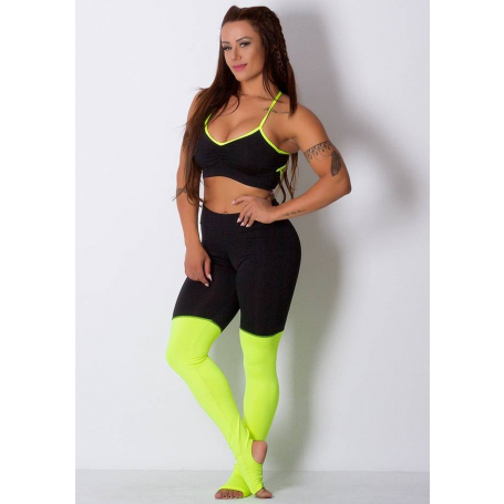 Legging Fitness Supplex Cós Alto Com Meia Neon Verde